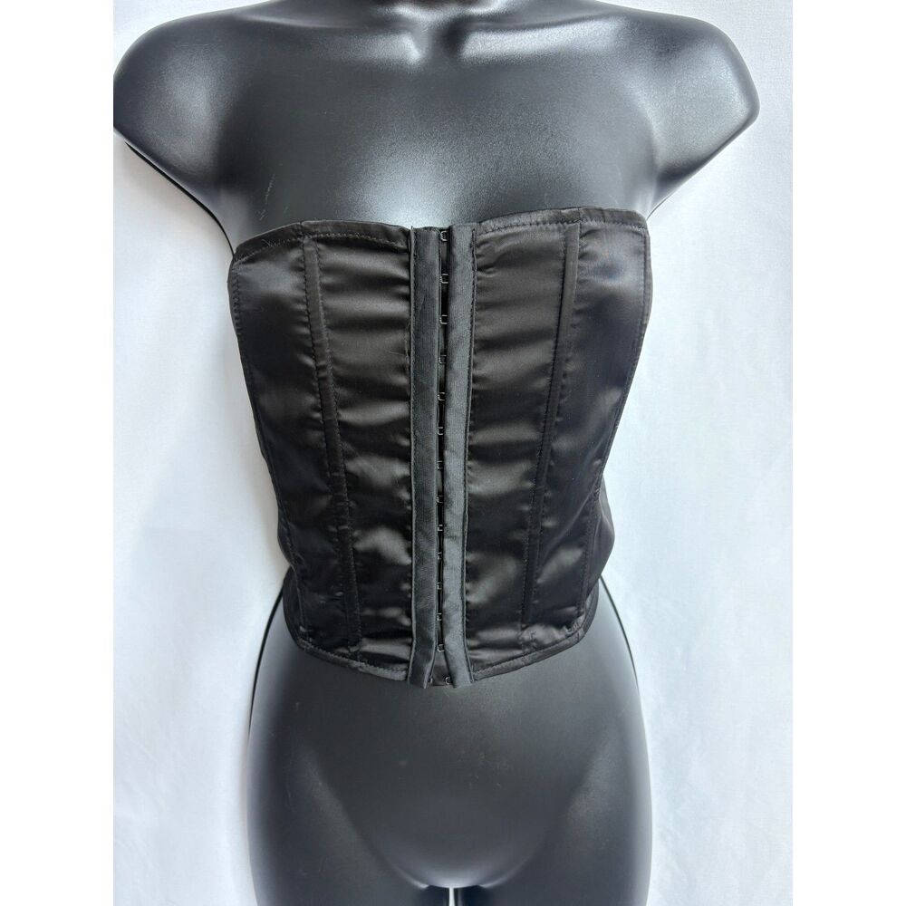 Black Satin Corset Top Size S Boned Lace Up Back Size S Witchy Date Night Sexy